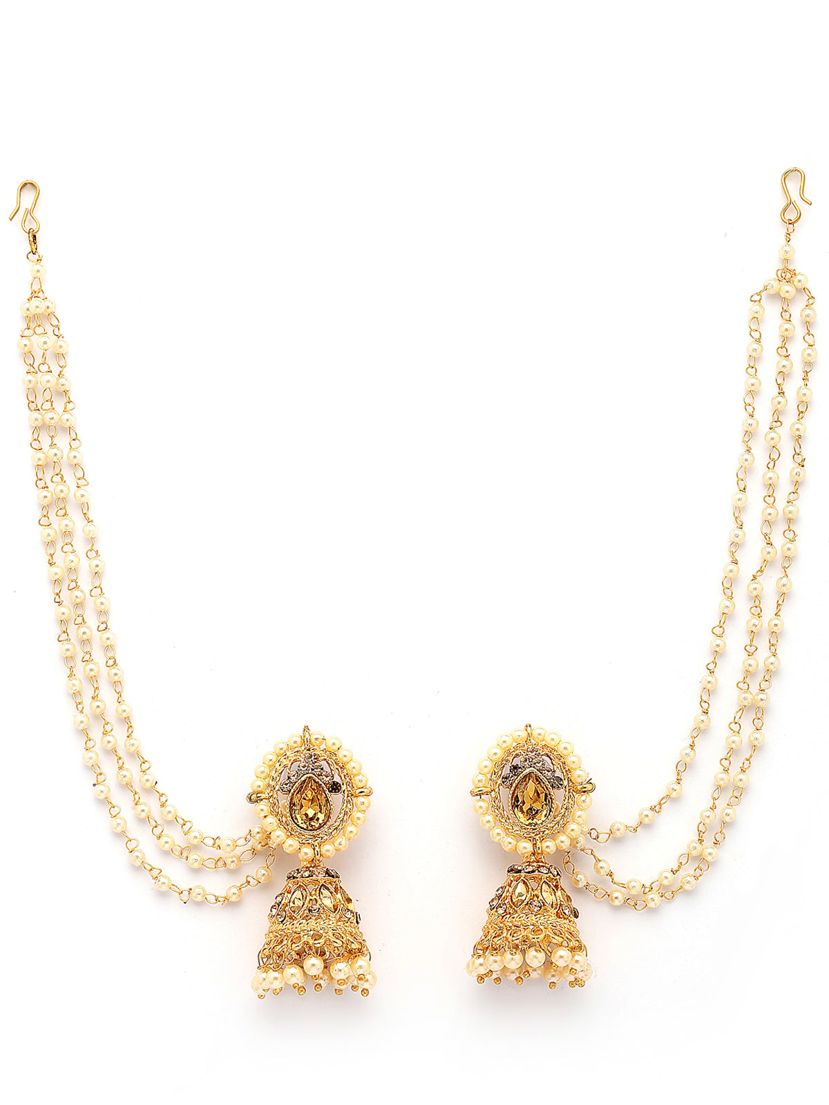 Sukkhi Fashion-Forward Ethnic 18k Gold Plated with Kundan & Pearls Studded Long Earchain with Jhumka/Jhumki Earring Jewellery For Women & Girls|E107335