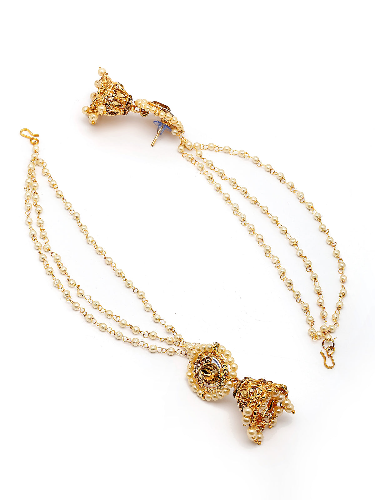 Sukkhi Fashion-Forward Ethnic 18k Gold Plated with Kundan & Pearls Studded Long Earchain with Jhumka/Jhumki Earring Jewellery For Women & Girls|E107335