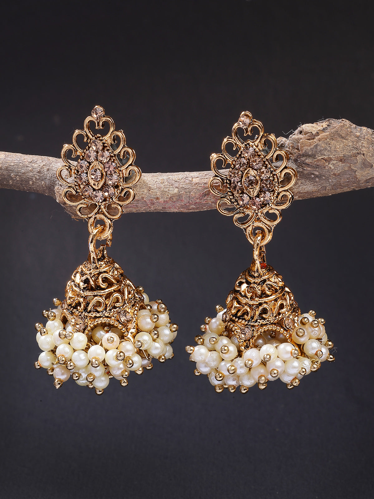 Sukkhi Fashionable Traditional Antuque Gold Plated with Diamond & Beads Jhumka/Jhumki Earring Jewellery for Women & Girls|E107338