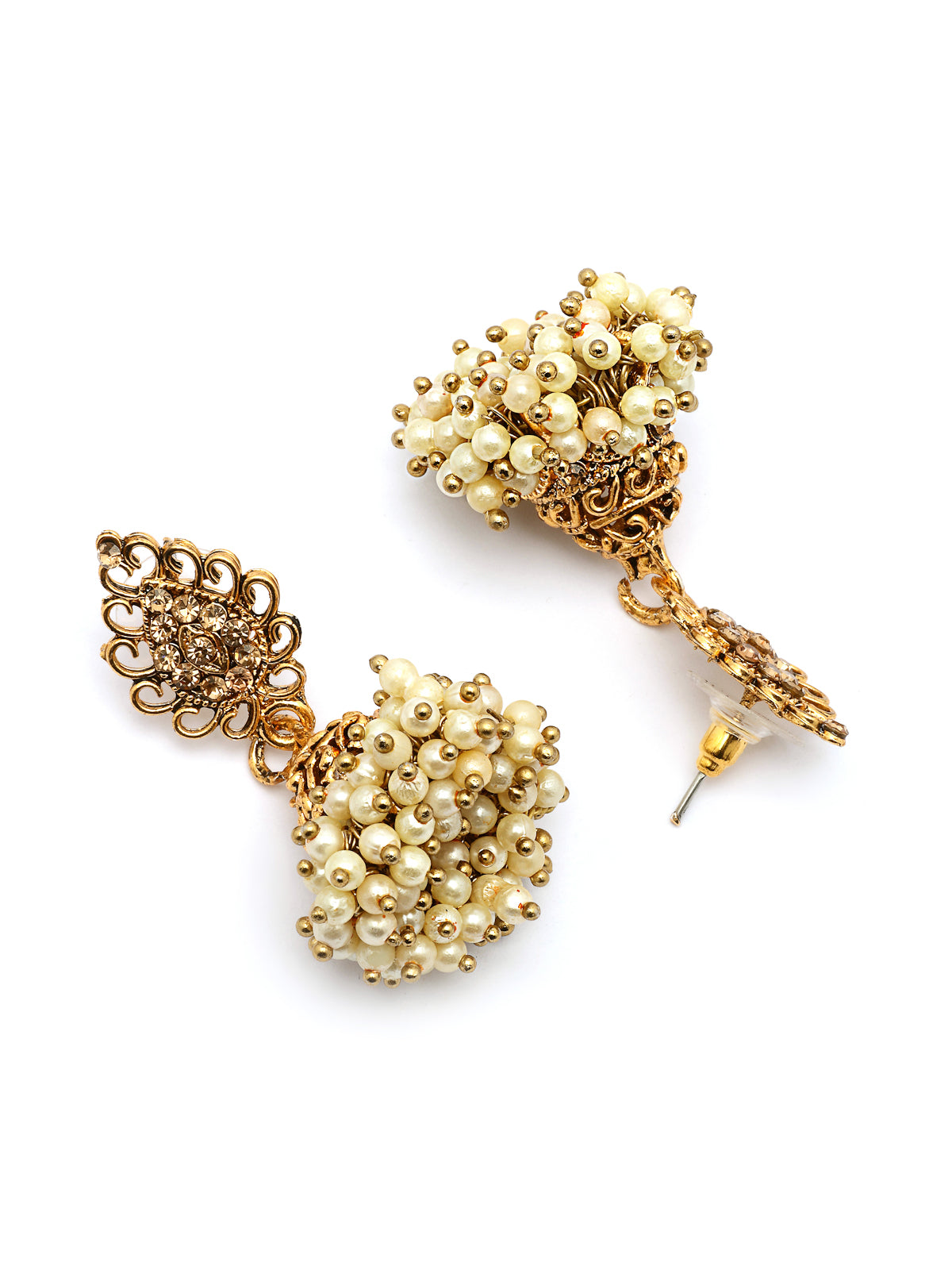 Sukkhi Fashionable Traditional Antuque Gold Plated with Diamond & Beads Jhumka/Jhumki Earring Jewellery for Women & Girls|E107338