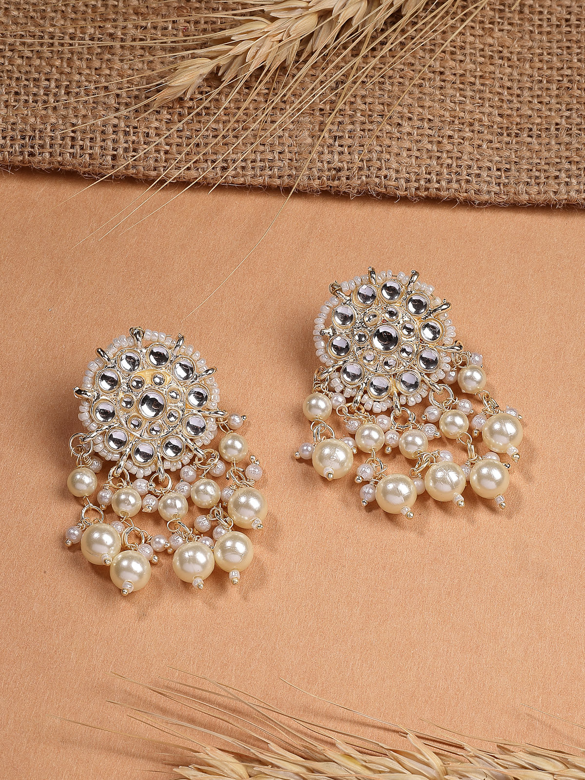 Sukkhi Casual Floral Fashion Style Gold Tone Plated with Kundan & Pearls Studded Drop Earring Jewellery For Women & Girls|E107341