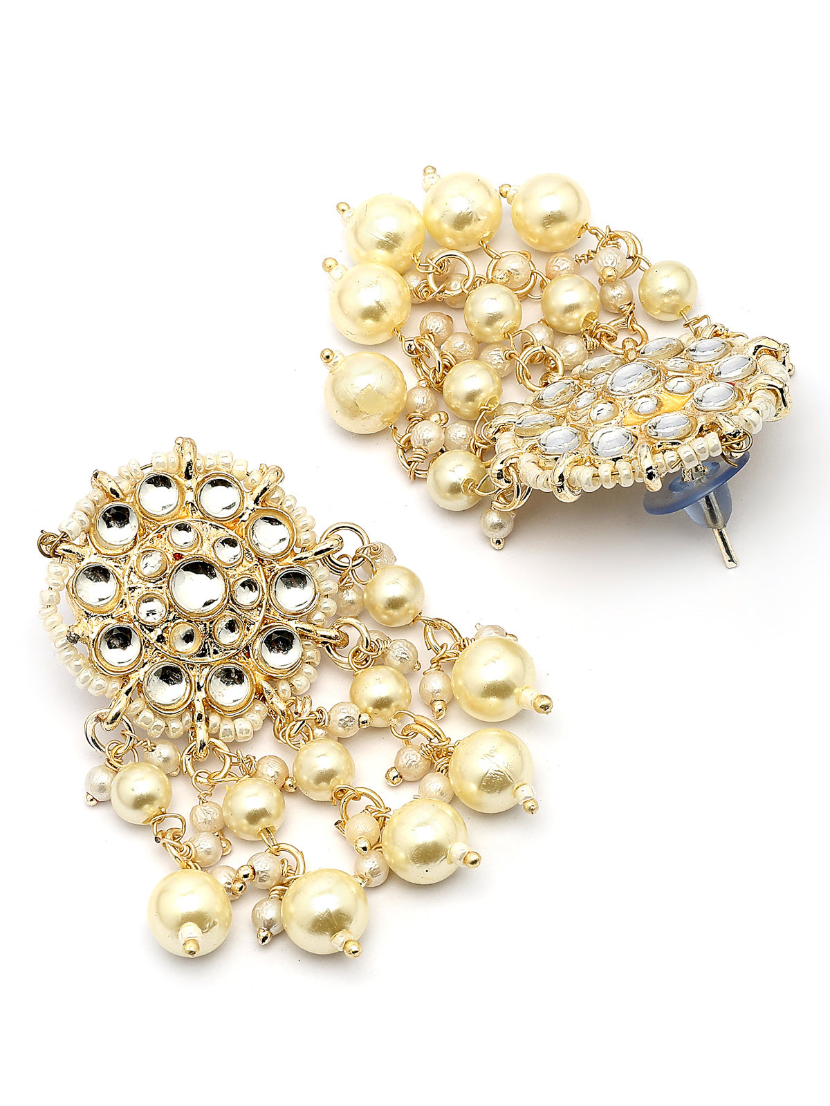 Sukkhi Casual Floral Fashion Style Gold Tone Plated with Kundan & Pearls Studded Drop Earring Jewellery For Women & Girls|E107341