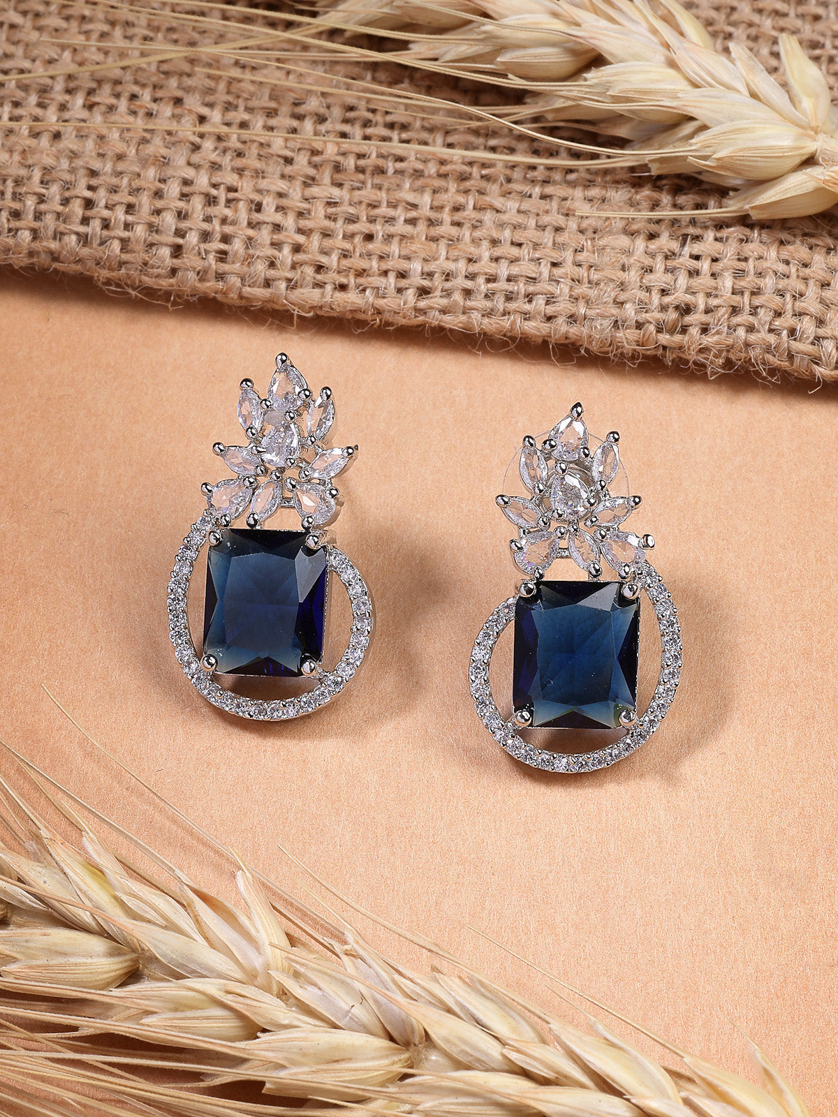 Sukkhi Sparkling Fashionable Rhodium Oxidised Silver Plated with American Diamond Studded Paisley Shaped Blue Studs Earring Jewellery For Women & Girls|E107343