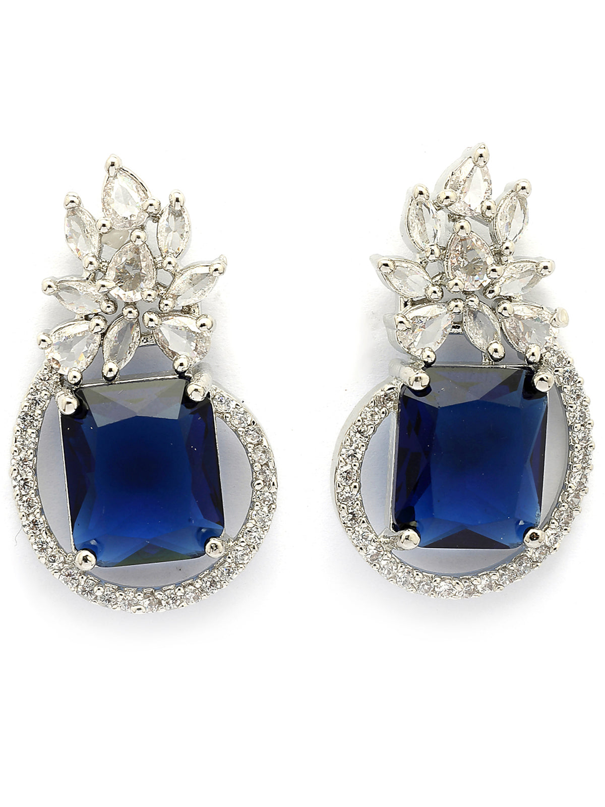 Sukkhi Sparkling Fashionable Rhodium Oxidised Silver Plated with American Diamond Studded Paisley Shaped Blue Studs Earring Jewellery For Women & Girls|E107343