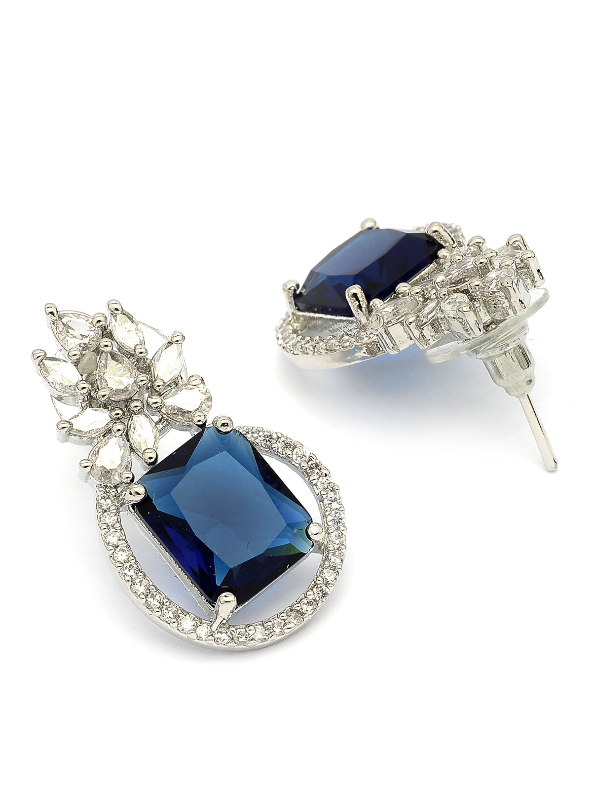 Sukkhi Sparkling Fashionable Rhodium Oxidised Silver Plated with American Diamond Studded Paisley Shaped Blue Studs Earring Jewellery For Women & Girls|E107343