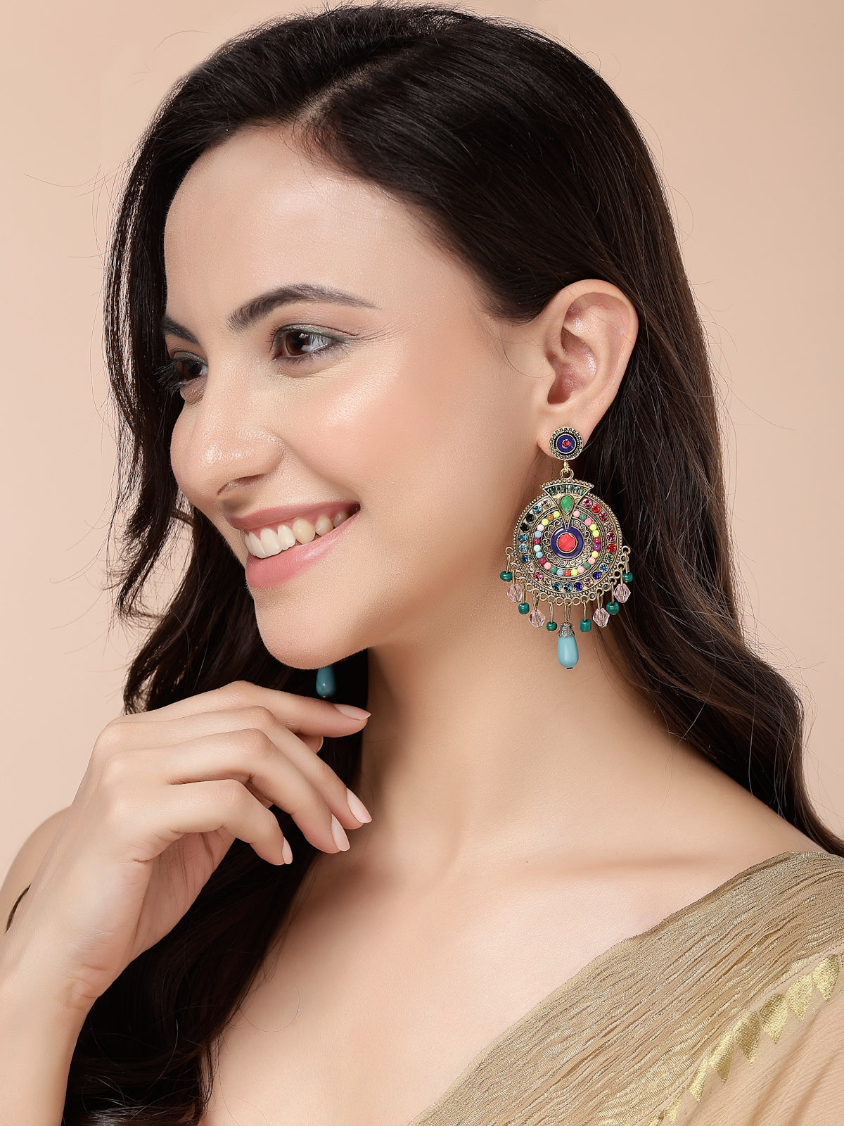 Scintillare By Sukkhi Ethnic Stylish Gold Plated Multicolor Crystal & Beads Dangle Drop Studded Earring for Women & Girls|Bohemian Jewellery 1 Pair of Earring|E107501