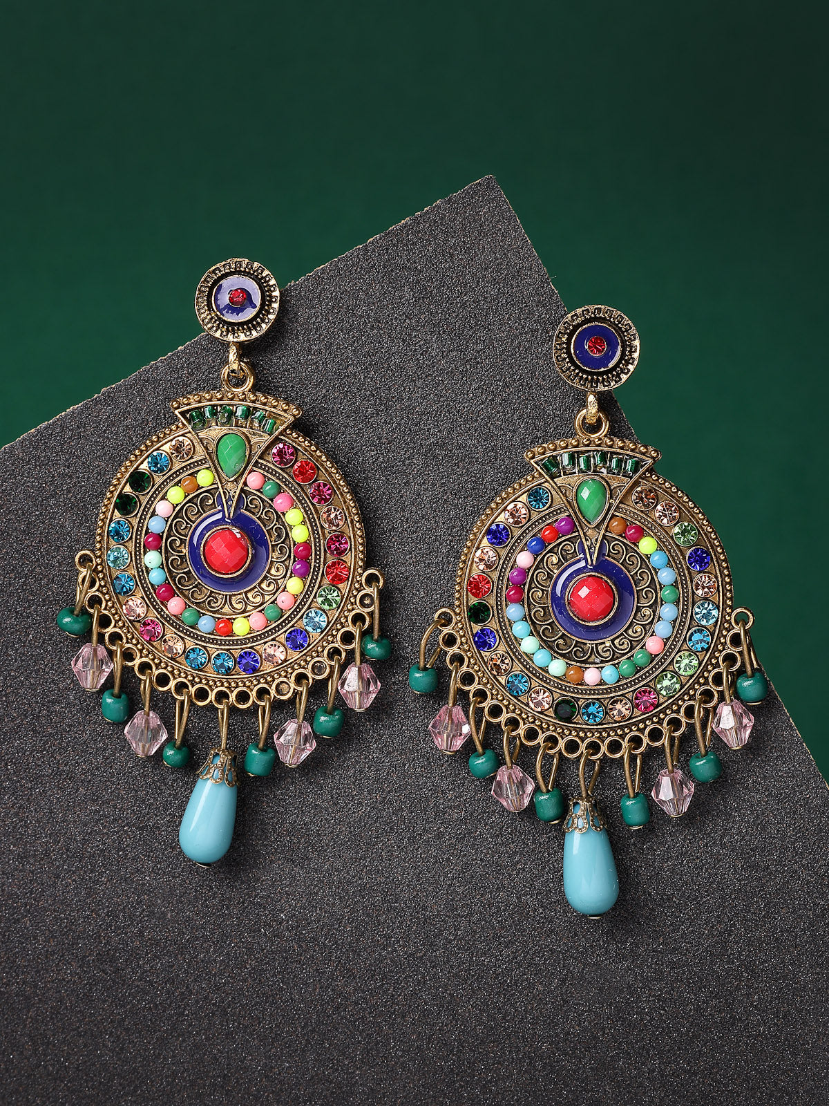 Scintillare By Sukkhi Ethnic Stylish Gold Plated Multicolor Crystal & Beads Dangle Drop Studded Earring for Women & Girls|Bohemian Jewellery 1 Pair of Earring|E107501