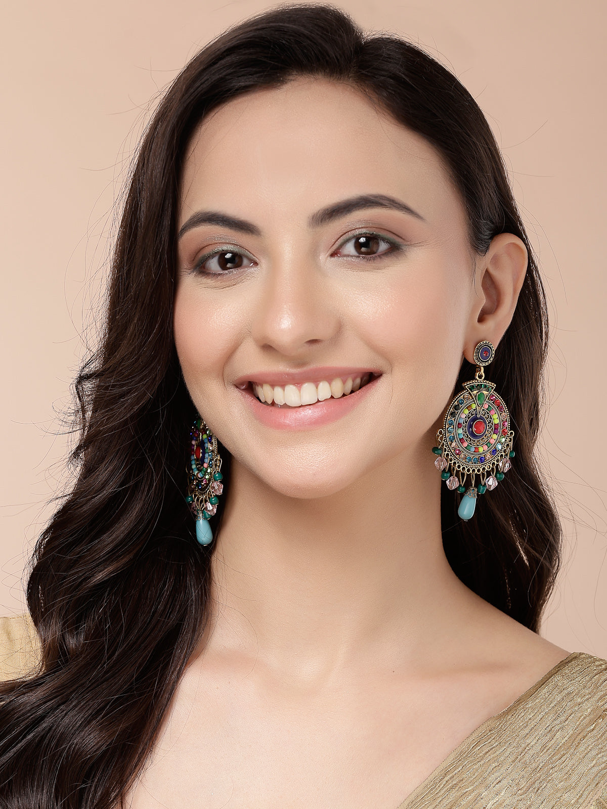 Scintillare By Sukkhi Ethnic Stylish Gold Plated Multicolor Crystal & Beads Dangle Drop Studded Earring for Women & Girls|Bohemian Jewellery 1 Pair of Earring|E107501
