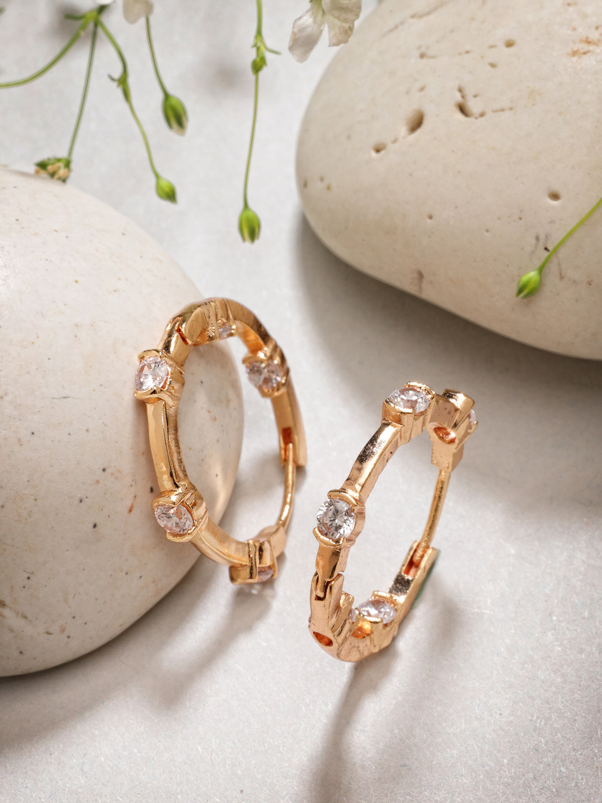 Scintillare By Sukkhi Bewitching Latest Stylish Rose Gold Plated Cubic Zirconia Hoop Earrings for Women & Girls|E107502