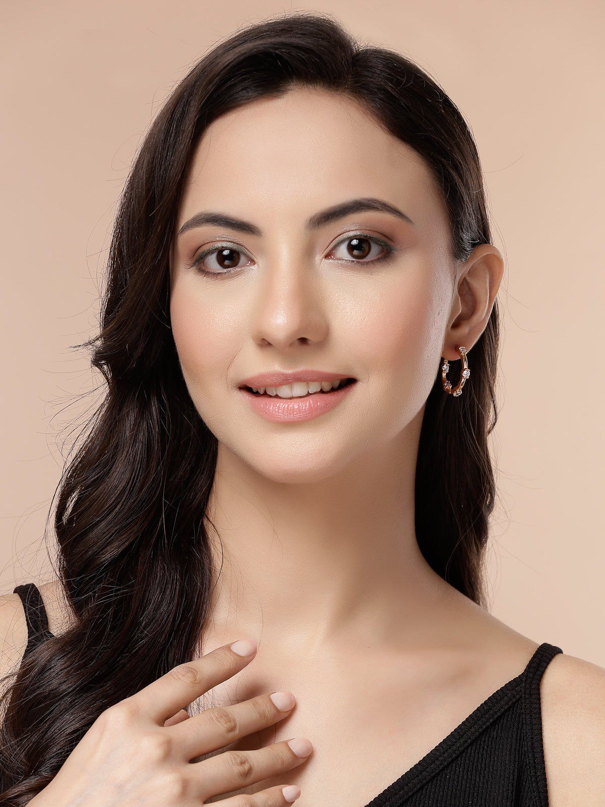 Scintillare By Sukkhi Bewitching Latest Stylish Rose Gold Plated Cubic Zirconia Hoop Earrings for Women & Girls|E107502