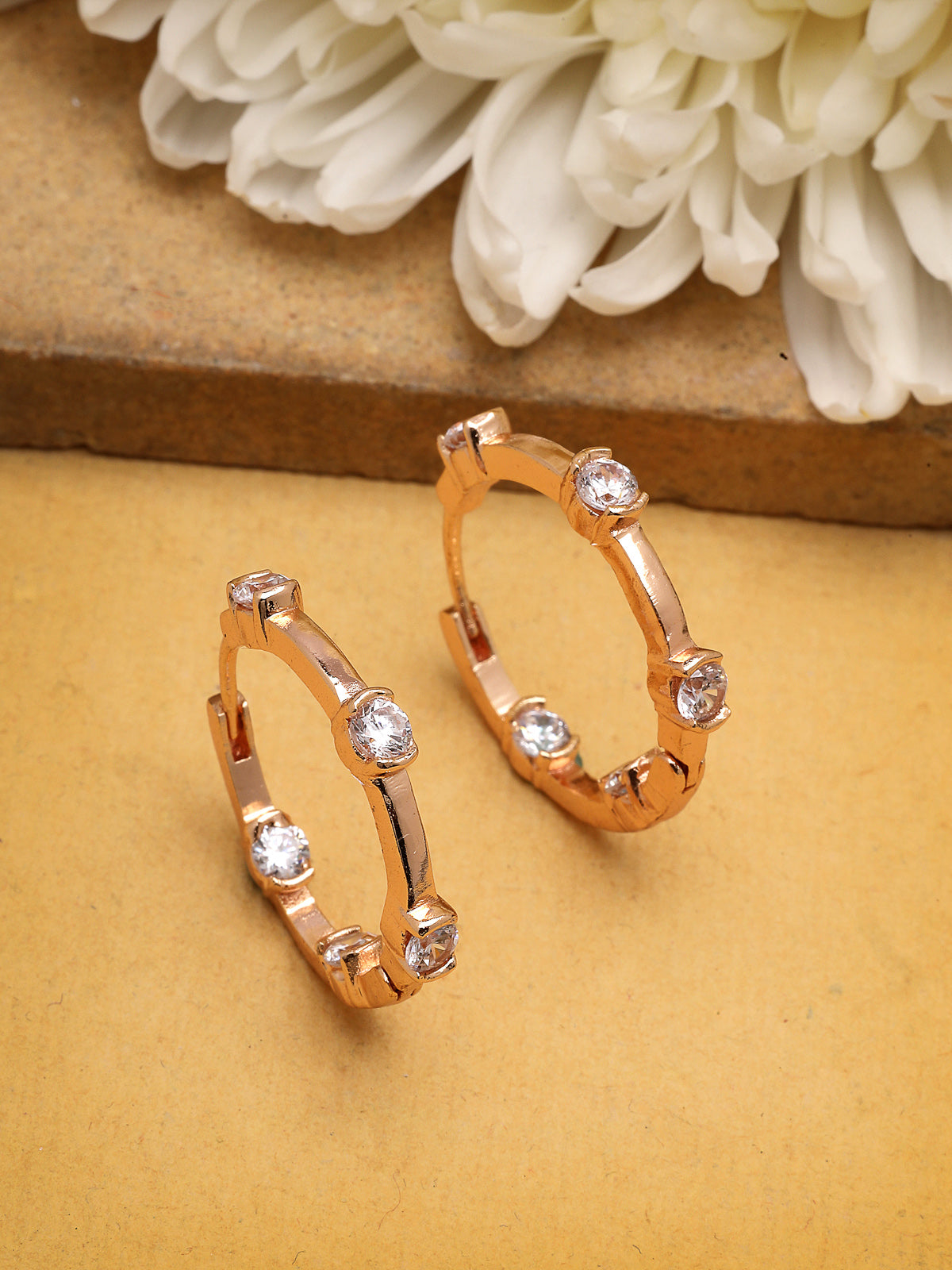 Scintillare By Sukkhi Bewitching Latest Stylish Rose Gold Plated Cubic Zirconia Hoop Earrings for Women & Girls|E107502