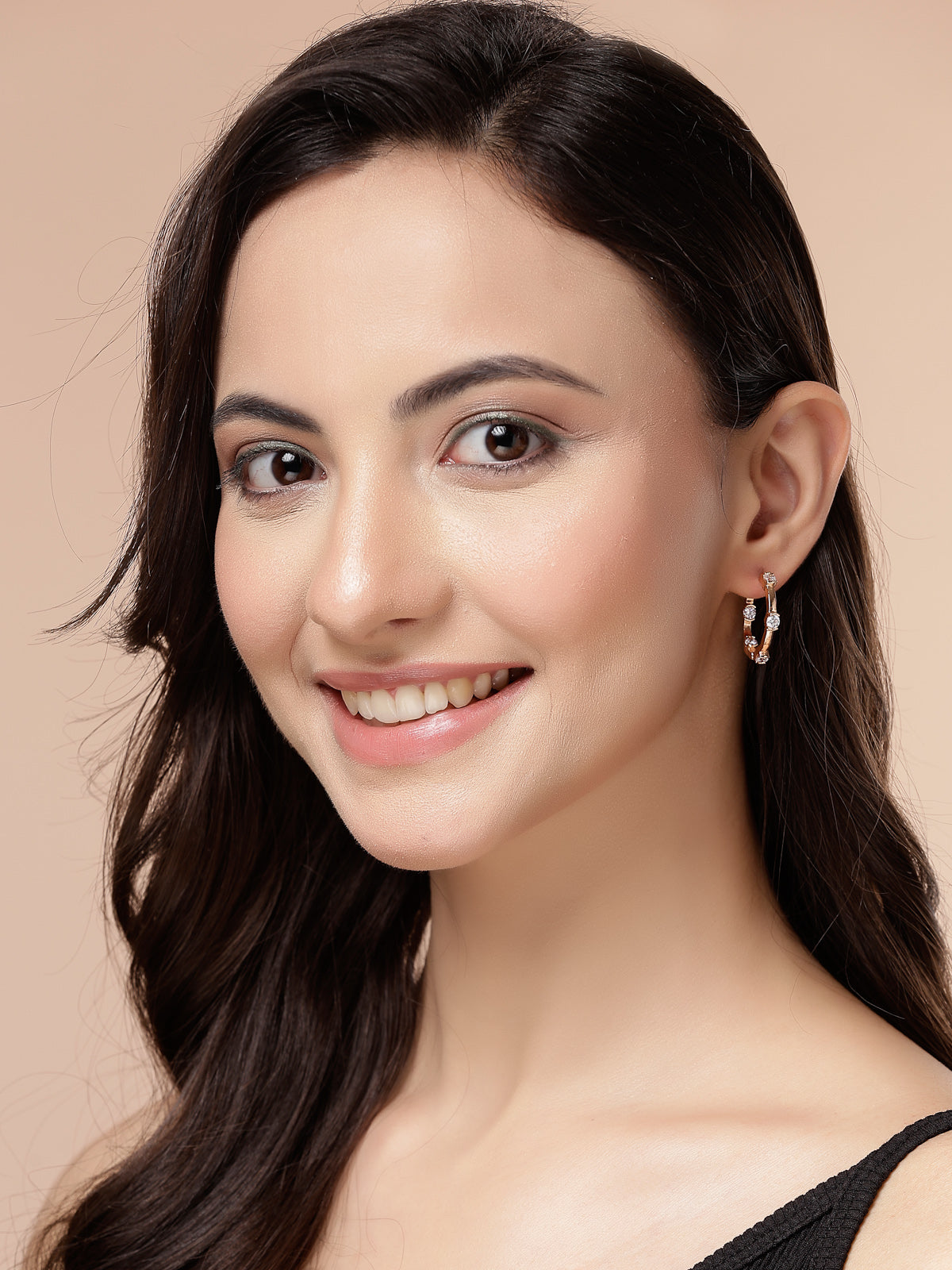 Scintillare By Sukkhi Bewitching Latest Stylish Rose Gold Plated Cubic Zirconia Hoop Earrings for Women & Girls|E107502