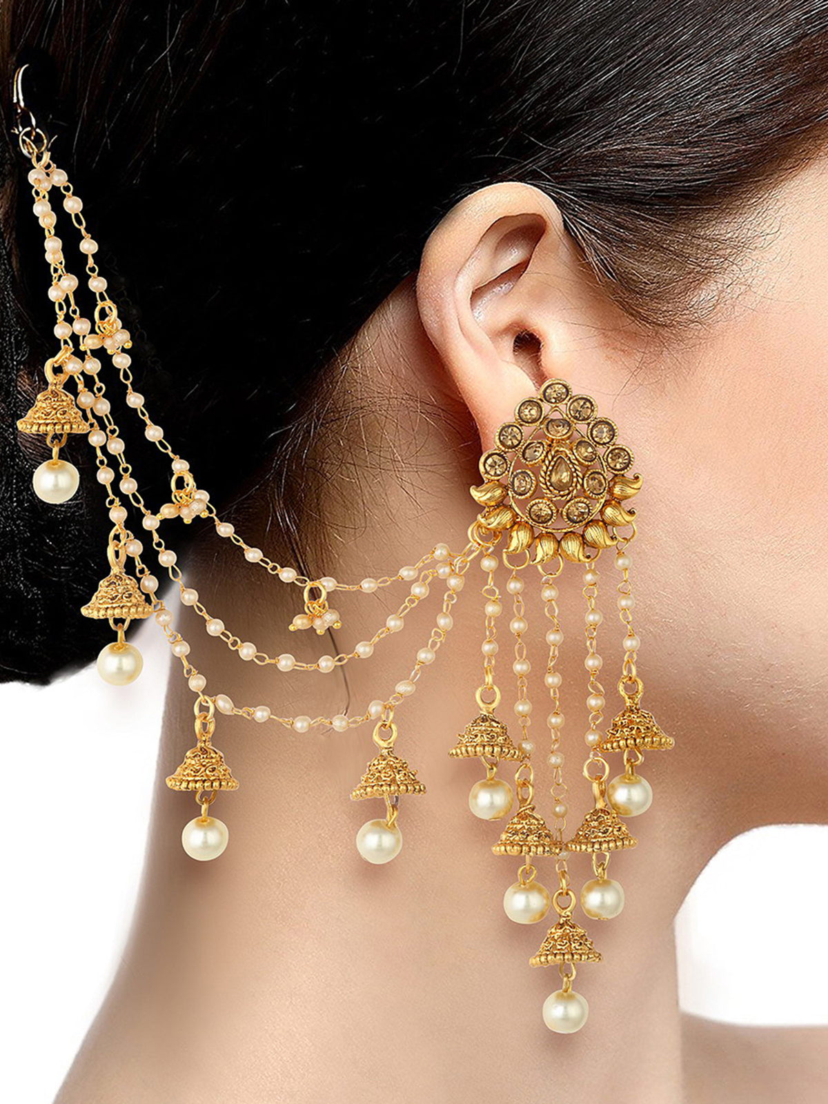 Sukkhi Traditional Gold Plated Bahubali Inspired Long Chain Jhumki Earrings For Women E73490