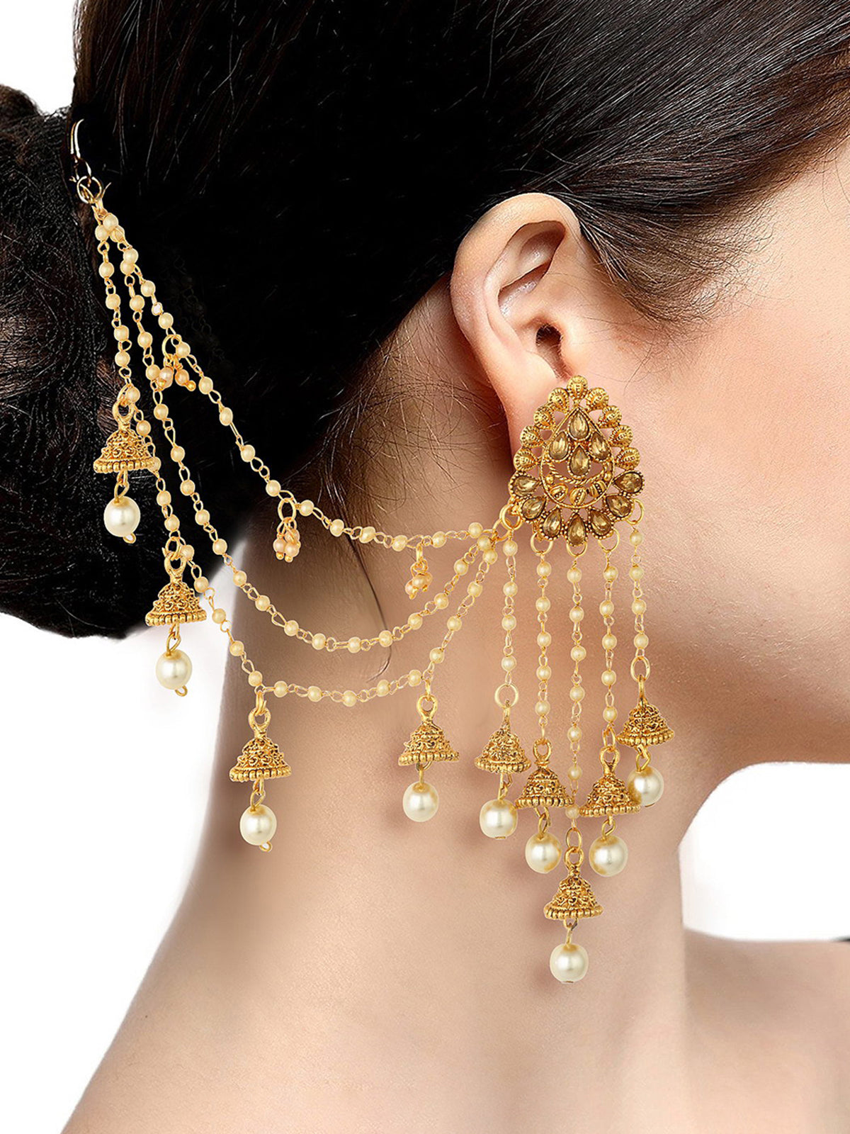 Sukkhi Incredible Gold Plated Bahubali Inspired Long Chain Jhumki Earrings For Women E73492
