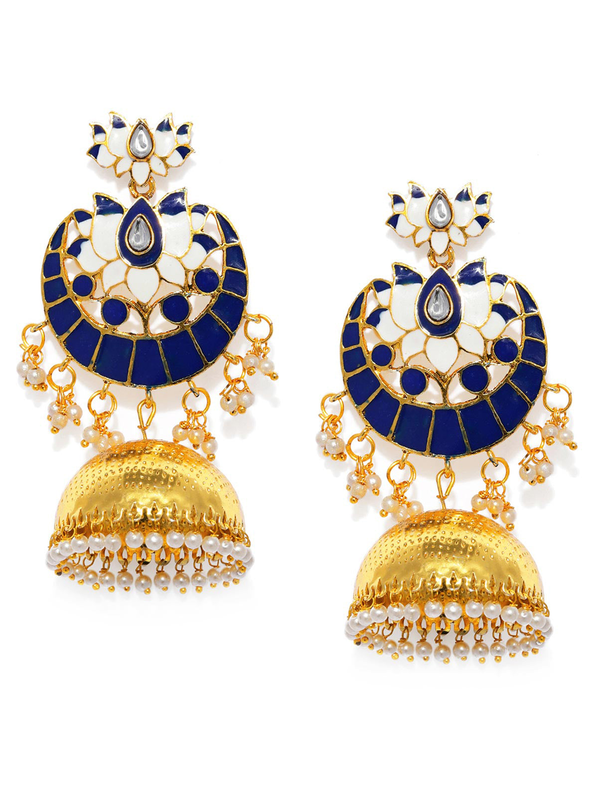 Sukkhi Glitzy Gold Plated Lotus Meenakari Pearl Jhumki Earring for Women E83498