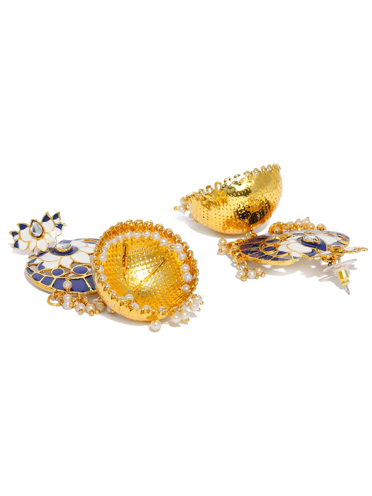 Sukkhi Glitzy Gold Plated Lotus Meenakari Pearl Jhumki Earring for Women E83498