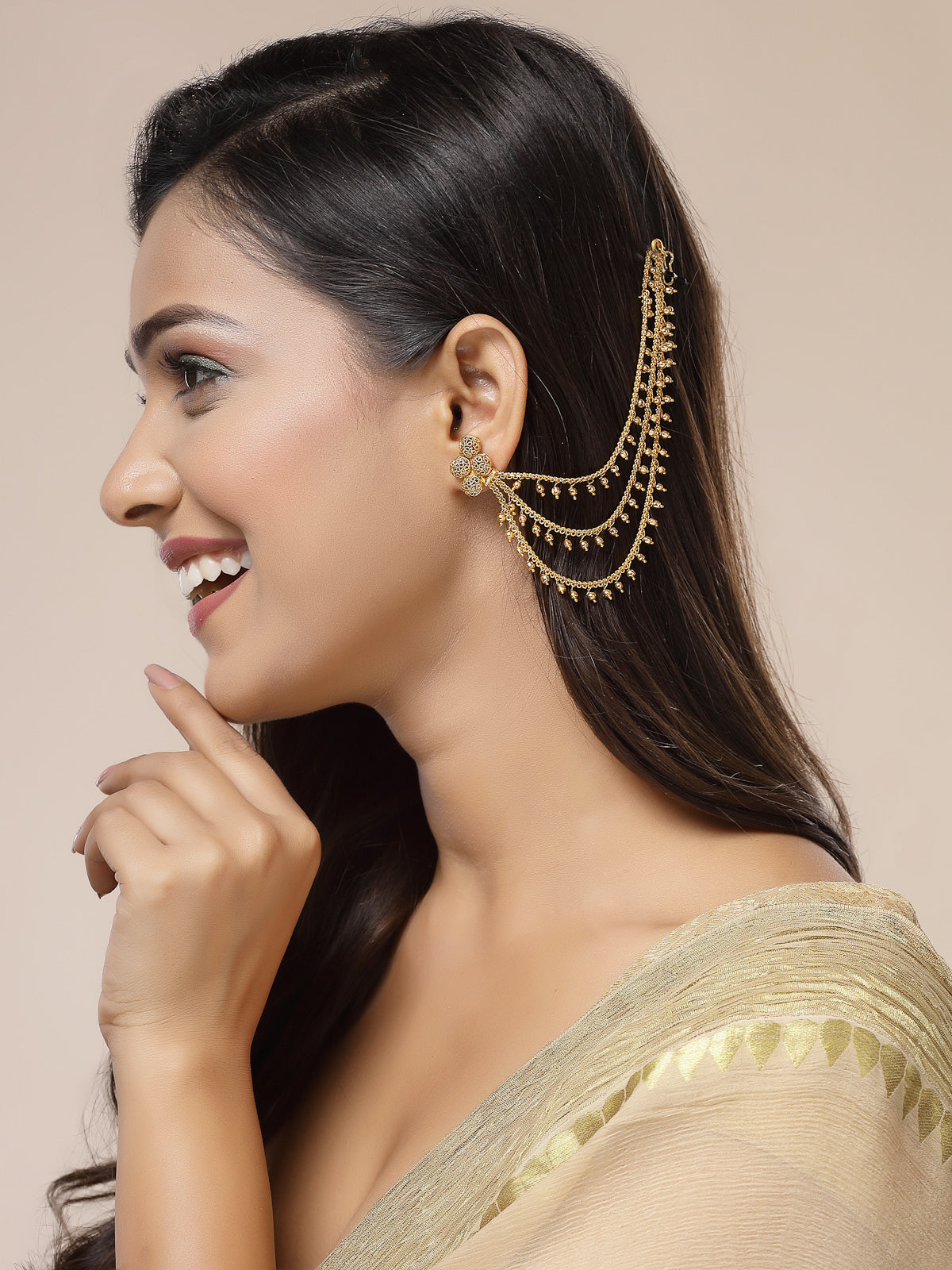 Sukkhi Indian Traditional Bewitching 18k Gold Plated Brass with Bahubali Inspired Multi Layer Ball Chain Long Earring Jewellery for Women & Girls|Pair of 1|ECN107318