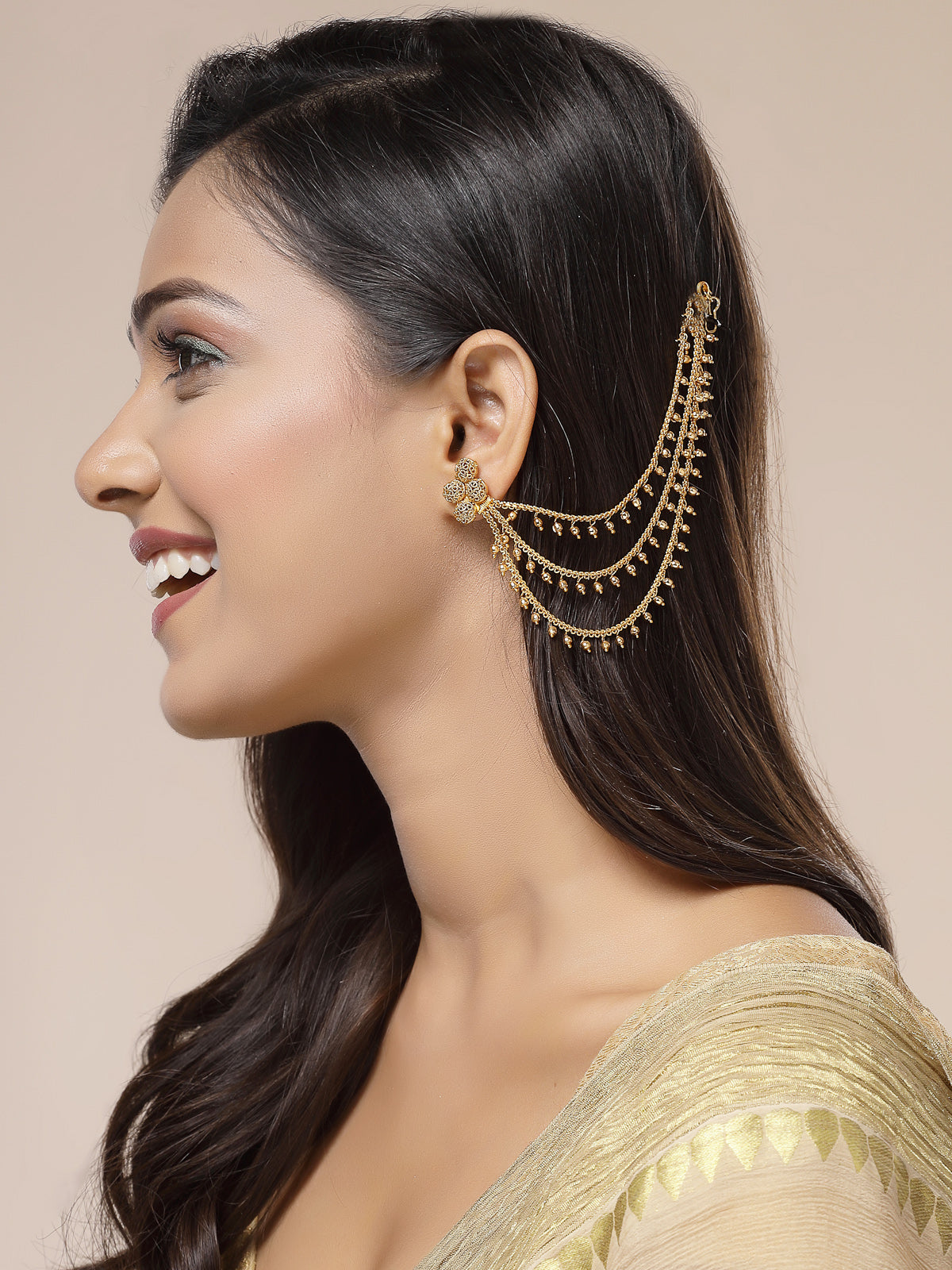 Sukkhi Indian Traditional Bewitching 18k Gold Plated Brass with Bahubali Inspired Multi Layer Ball Chain Long Earring Jewellery for Women & Girls|Pair of 1|ECN107318