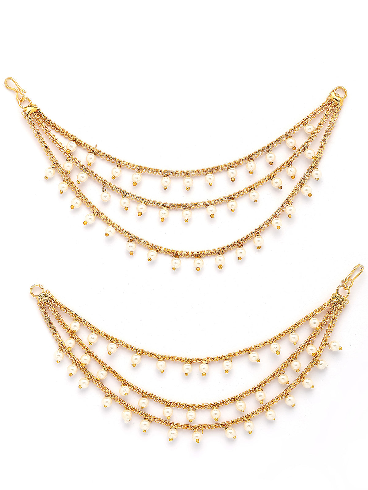 Sukkhi Classic Indian Traditional Brass Copper Gold Plated Multi layer Pearls Ear Kan Chain Champaswaralu Earring Jewellery for Women & Girls|Pair of 1|ECN107320