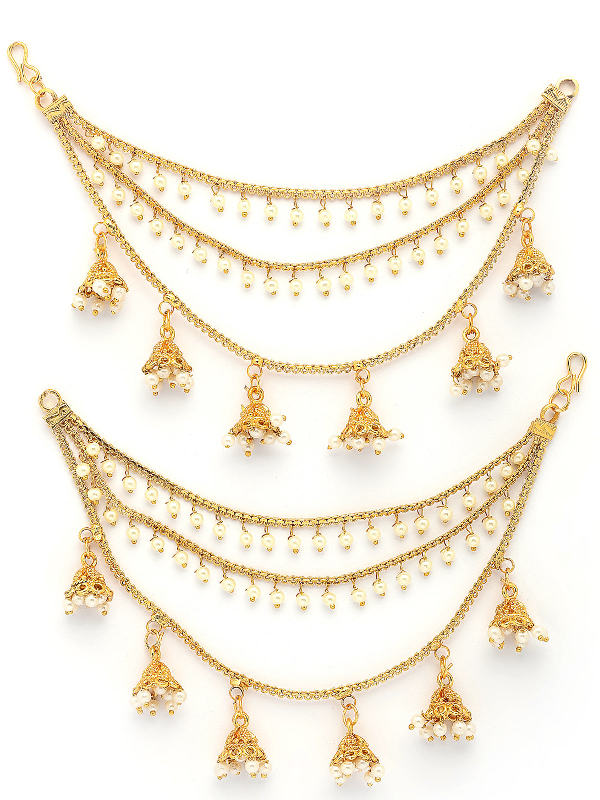 Sukkhi Iconic Traditional 18k Gold Plated Multi Layer Pearls Long Chain Jhumka/Jhumki Earring Jewellery for Women & Girls|Bahubali Inspired|Pair of 1|ECN107323
