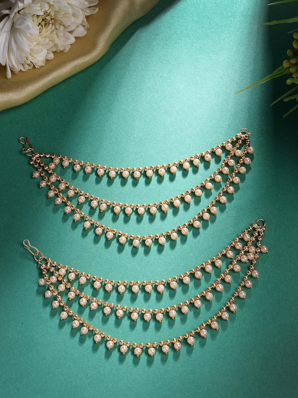 Sukkhi Trendy Ethnic 18k Gold Plated Brass with Pearls Studded Bahubali Inspired Long Multi Layer Ball Chain Jhumka/Jhumki Earring Jewellery for Women & Girls|Pair of 1|ECN107324