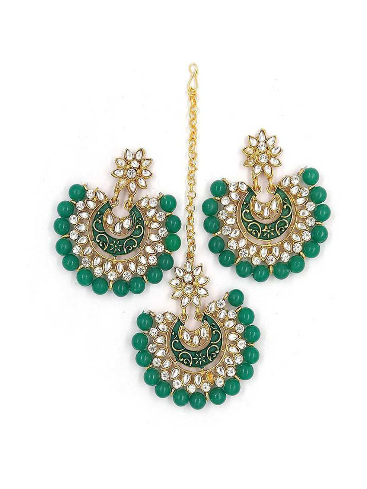 Sukkhi Lovely Gold Plated Kundan Meenakari Earring Maangtikka Set for Women EM103984