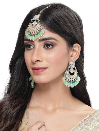 Studio Sukkhi Elegant Gold Plated Mint Green & Green Earrings & Maangtikka Set with Kundan and Beads Jewellery for Women EM105792