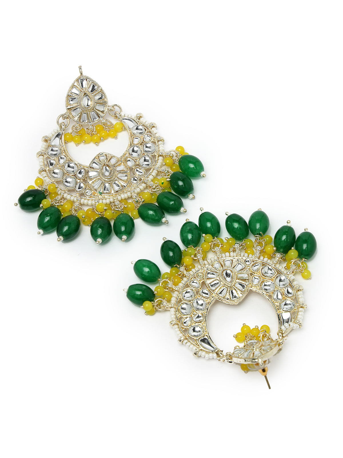 Studio Sukkhi Exquisite Gold Plated Green & Yellow Colour Earrings & Maangtikka Jewellery Set with Kundan and Beads for Women EM105793