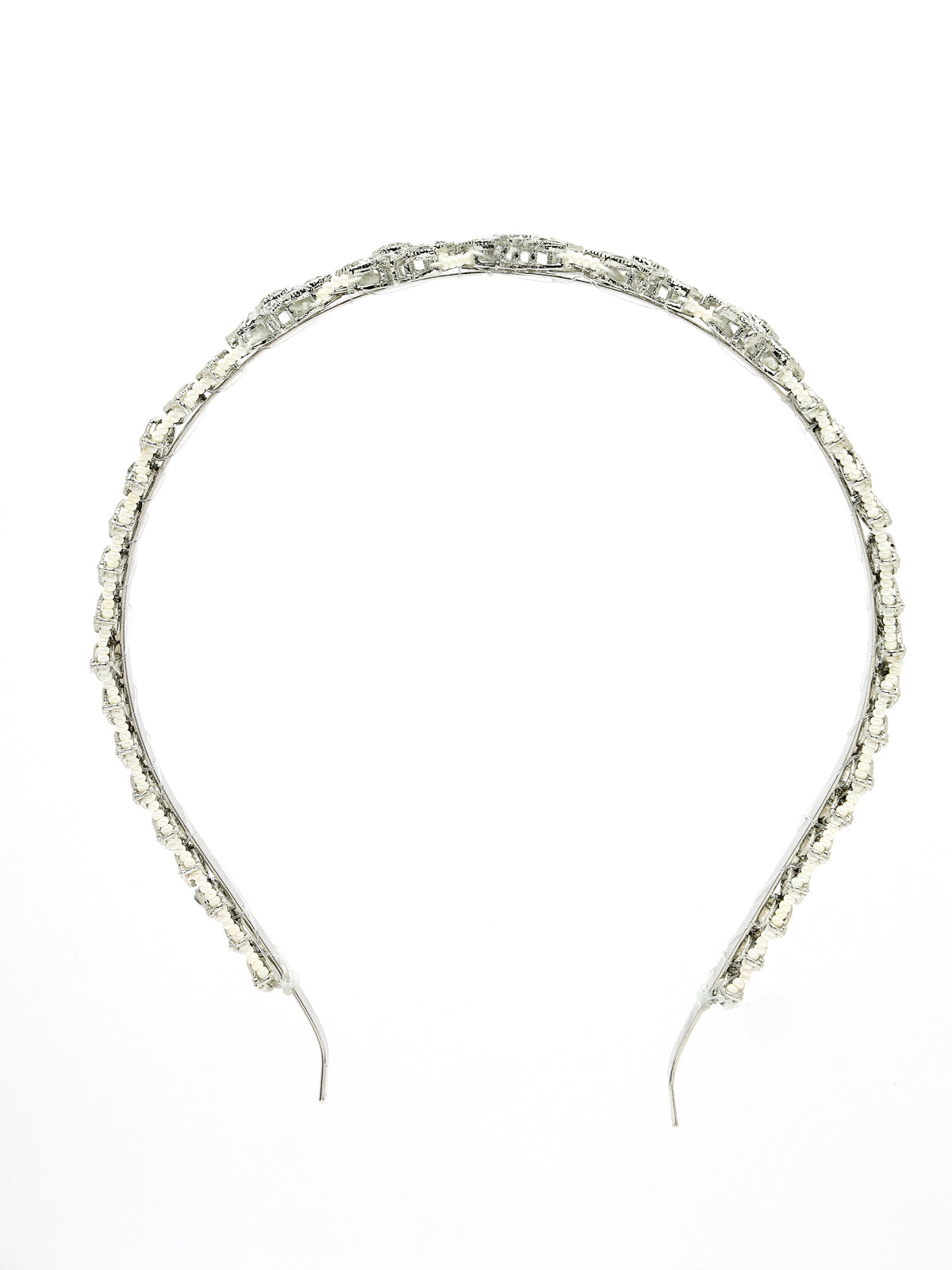 Sukkhi Tendy Floral Style Silver Phodium Plated With Kundan & Beads Studded Hair Band, Matha Patti, Sheesh Patti, Hair Accessories Jewellery for Womens & Girls |Pack of 1|HBND106851