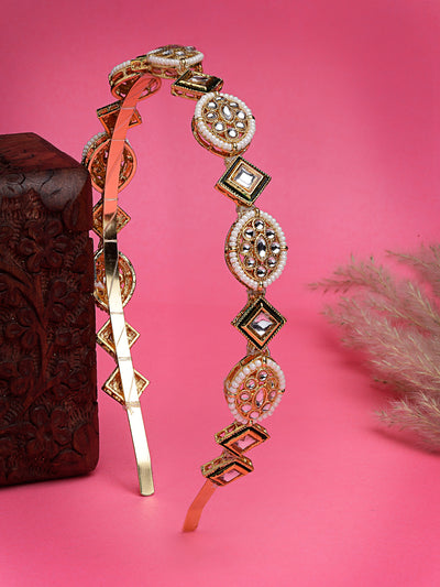 Sukkhi Traditional Style Kundan Beaded Gold Plated With Green Meenakari Work Hairband Matha Patti, Sheesh Patti, Hair Accessories for Womens & Girls | Pack of 1 |HBND106853