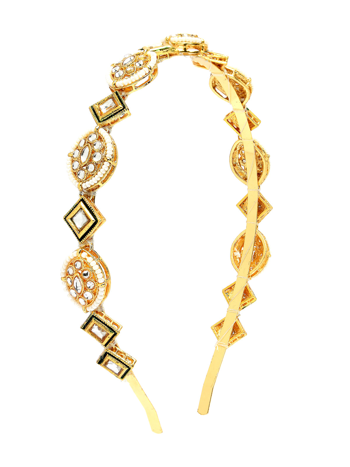 Sukkhi Traditional Style Kundan Beaded Gold Plated With Green Meenakari Work Hairband Matha Patti, Sheesh Patti, Hair Accessories for Womens & Girls | Pack of 1 |HBND106853