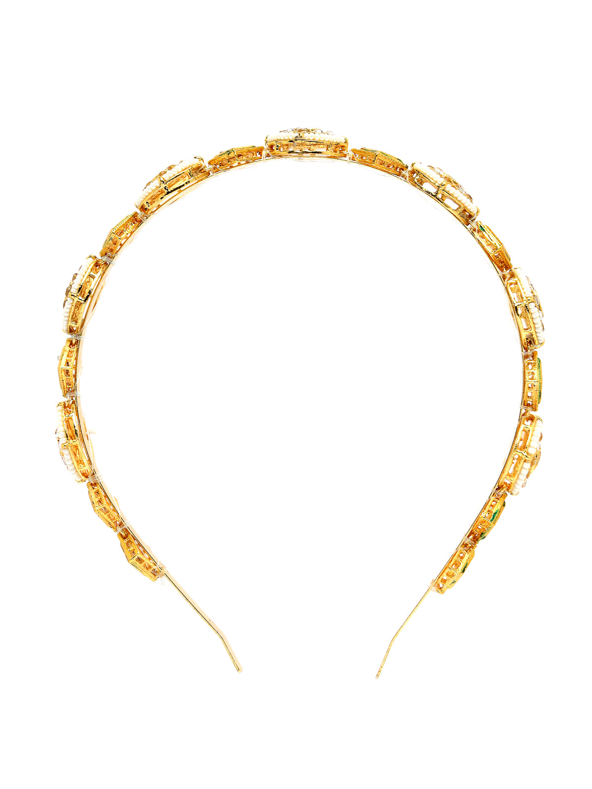 Sukkhi Traditional Style Kundan Beaded Gold Plated With Green Meenakari Work Hairband Matha Patti, Sheesh Patti, Hair Accessories for Womens & Girls | Pack of 1 |HBND106853