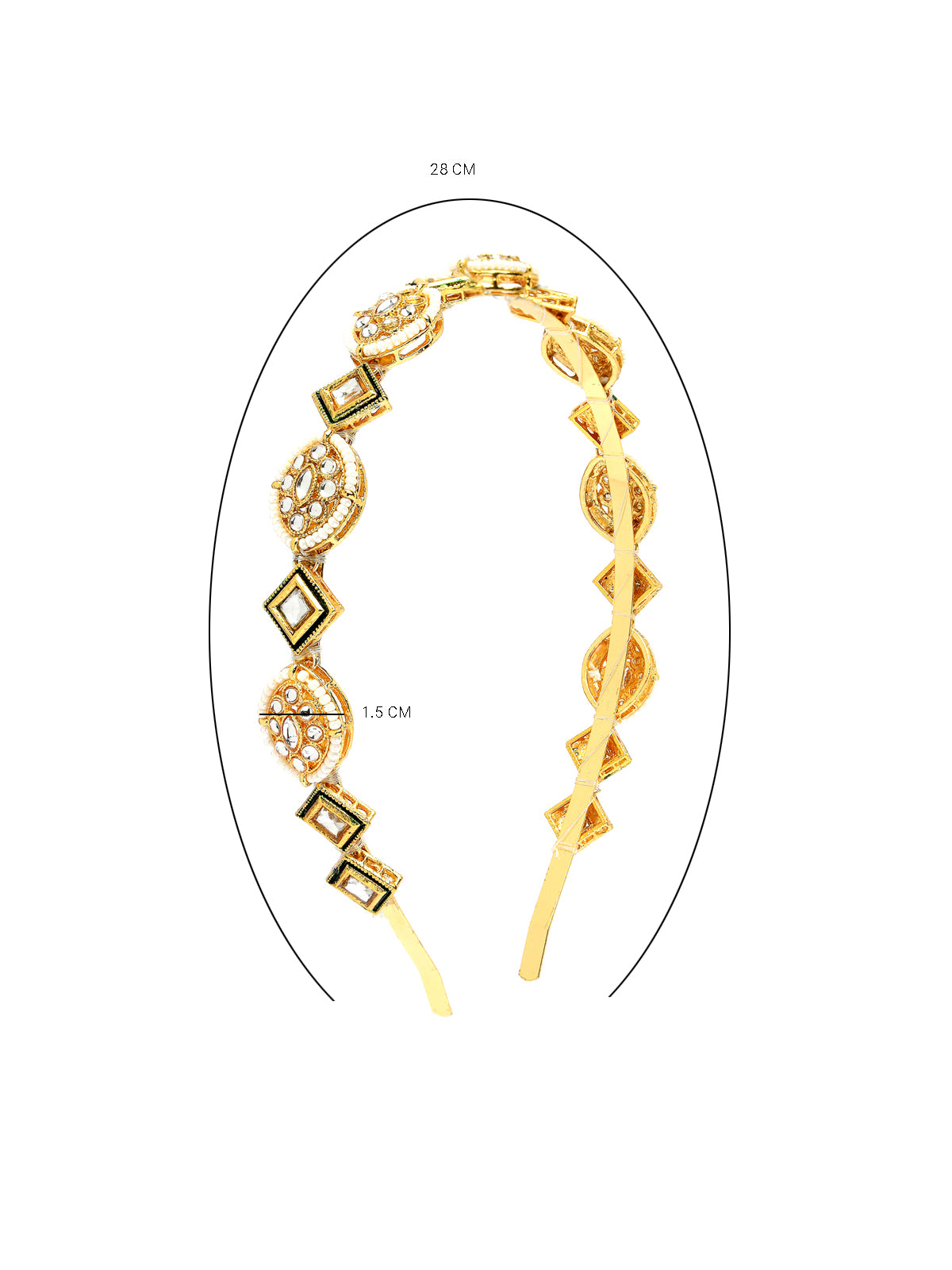 Sukkhi Traditional Style Kundan Beaded Gold Plated With Green Meenakari Work Hairband Matha Patti, Sheesh Patti, Hair Accessories for Womens & Girls | Pack of 1 |HBND106853