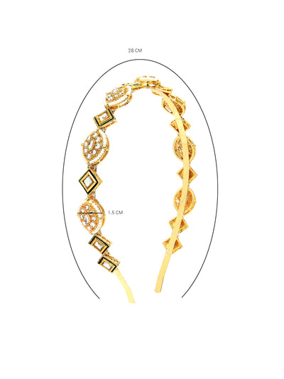 Sukkhi Traditional Style Kundan Beaded Gold Plated With Green Meenakari Work Hairband Matha Patti, Sheesh Patti, Hair Accessories for Womens & Girls | Pack of 1 |HBND106853