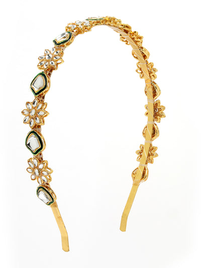 Sukkhi Attractive Floral Gold Plated Kundan Studded with Green Meenakari Work Gold Hair Band Matha Patti, Sheesh Patti, Hair Accessories Jewellery for Womens & Girls | Pack of 1 |HBND106854
