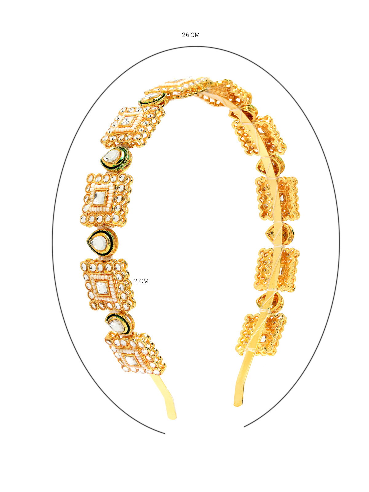 Sukkhi Ethnic Stylish Squear Shaped Gold Plated Kundan Studded With Meenakari Work Hair Band Matha Patti, Sheesh Patti, Hair Accessories Jewellery For Women & Girls | Pack of 1|HBND106855