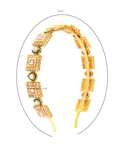 Sukkhi Ethnic Stylish Squear Shaped Gold Plated Kundan Studded With Meenakari Work Hair Band Matha Patti, Sheesh Patti, Hair Accessories Jewellery For Women & Girls | Pack of 1|HBND106855