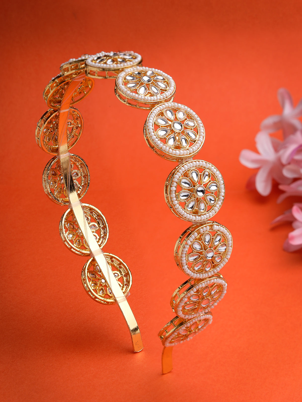 Sukkhi Embellished Gold Plated Round Beaded Hairband Matha Patti, Sheesh Patti, Hair Accessories For Womens| Pack of 1for Women & Girls|HBND106856