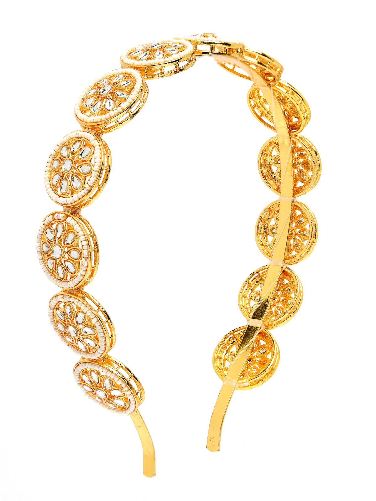 Sukkhi Embellished Gold Plated Round Beaded Hairband Matha Patti, Sheesh Patti, Hair Accessories For Womens| Pack of 1for Women & Girls|HBND106856