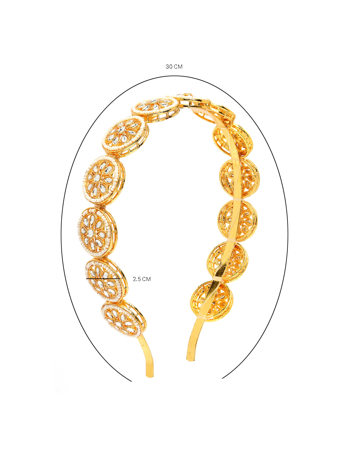 Sukkhi Embellished Gold Plated Round Beaded Hairband Matha Patti, Sheesh Patti, Hair Accessories For Womens| Pack of 1for Women & Girls|HBND106856