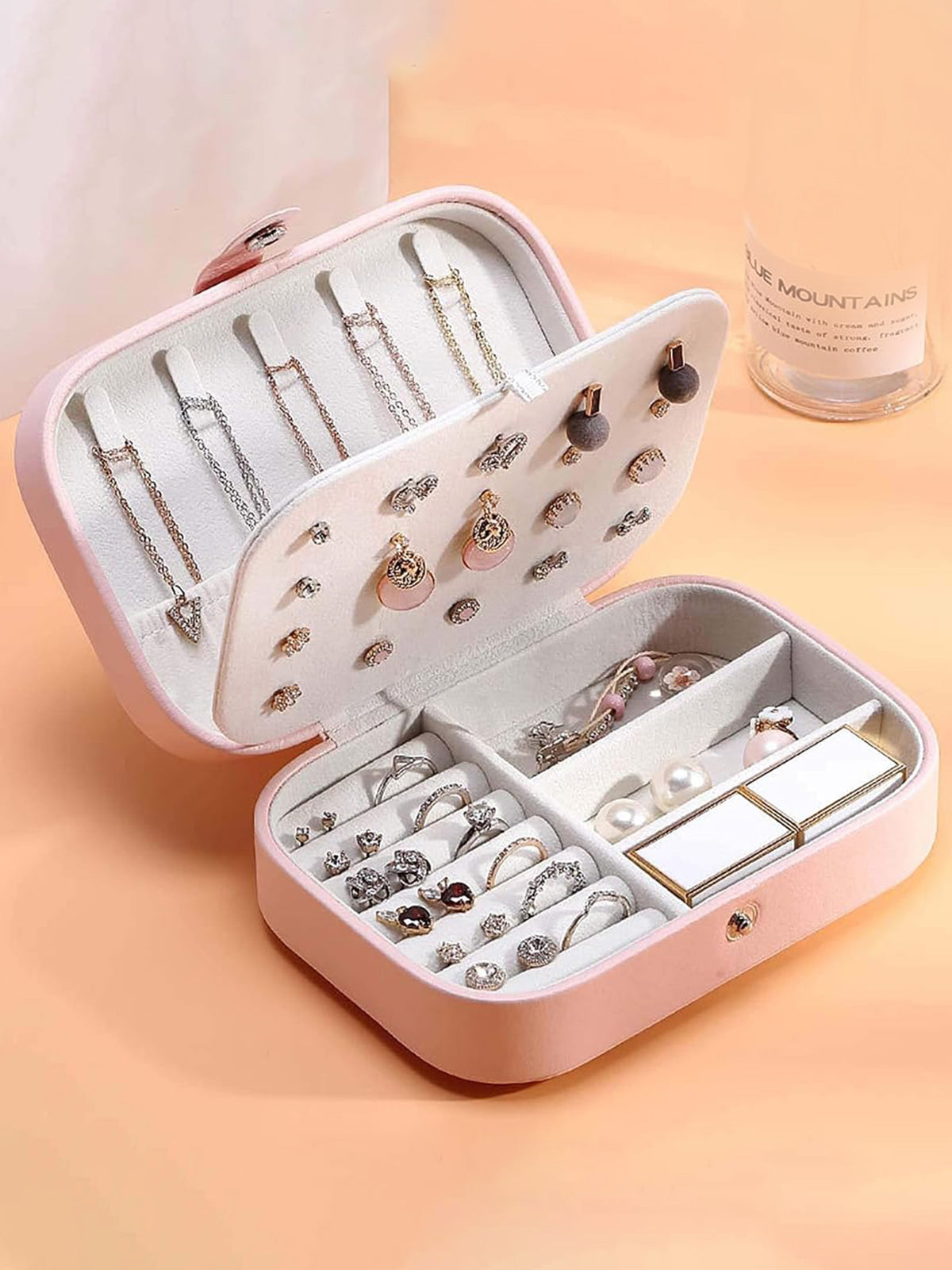 Scintillare By Sukkhi Jewellery Organiser PU Leather Button Portable Storage Box Case with Dividers Container for Rings, Earrings, Necklace Home Organizer JB107104