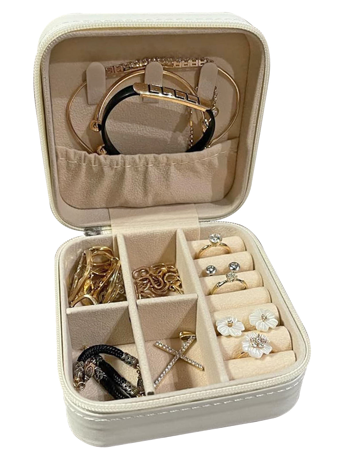 Scintillare By Sukkhi Jewellery Organiser PU Leather Zipper Portable Storage Box Case with Dividers Container for Rings, Earrings, Necklace Home Organizer JB107108