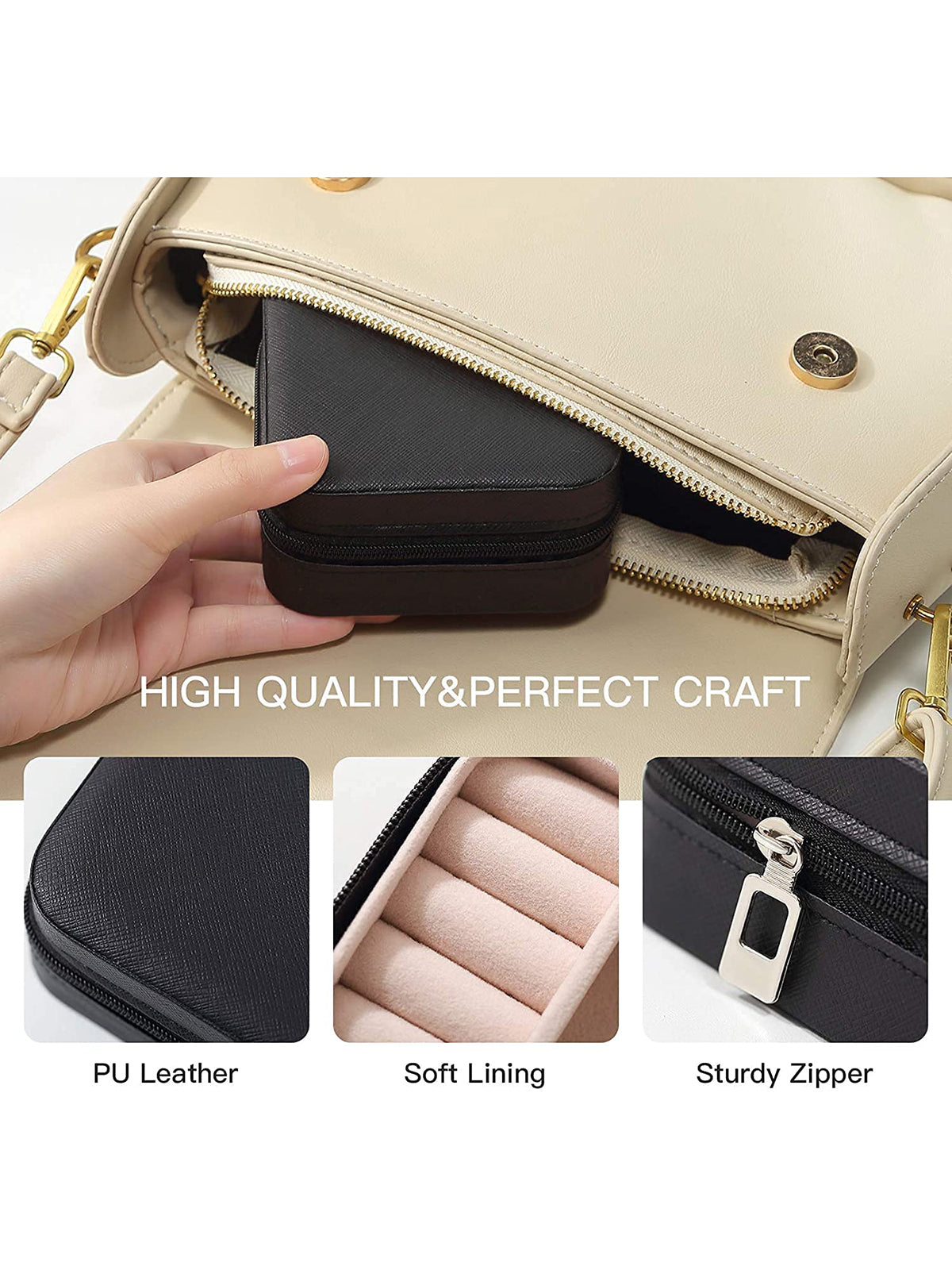 Scintillare By Sukkhi Jewellery Organiser PU Leather Zipper Portable Storage Box Case with Dividers Container for Rings, Earrings, Necklace Home Organizer JB107109