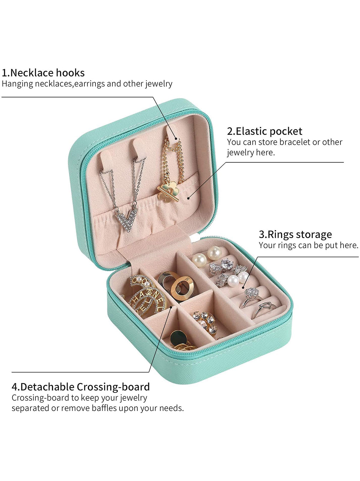 Scintillare By Sukkhi Jewellery Organiser PU Leather Zipper Portable Storage Box Case with Dividers Container for Rings, Earrings, Necklace Home Organizer JB107110