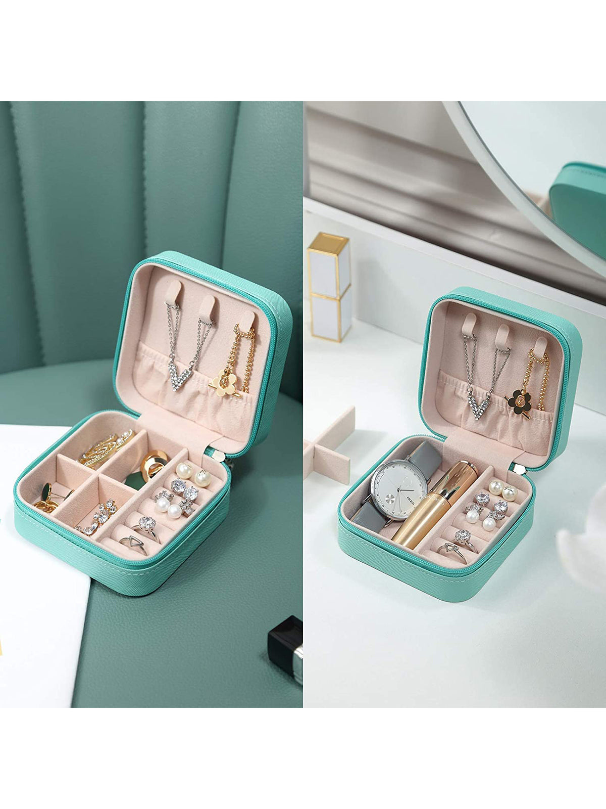 Scintillare By Sukkhi Jewellery Organiser PU Leather Zipper Portable Storage Box Case with Dividers Container for Rings, Earrings, Necklace Home Organizer JB107110