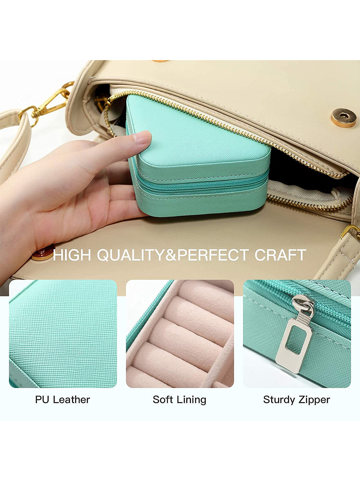 Scintillare By Sukkhi Jewellery Organiser PU Leather Zipper Portable Storage Box Case with Dividers Container for Rings, Earrings, Necklace Home Organizer JB107110