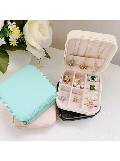 Scintillare By Sukkhi Jewellery Organiser PU Leather Zipper Portable Storage Box Case with Dividers Container for Rings, Earrings, Necklace Home Organizer JB107111