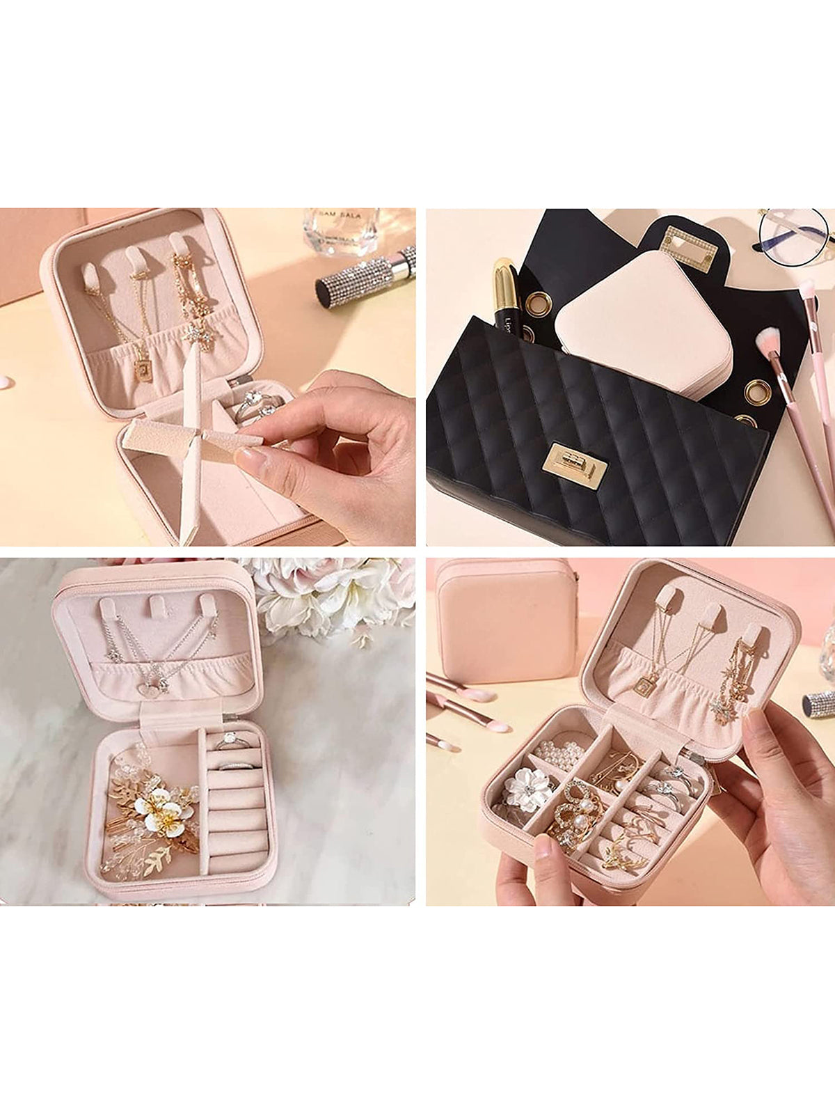 Scintillare By Sukkhi Jewellery Organiser PU Leather Zipper Portable Storage Box Case with Dividers Container for Rings, Earrings, Necklace Home Organizer JB107111