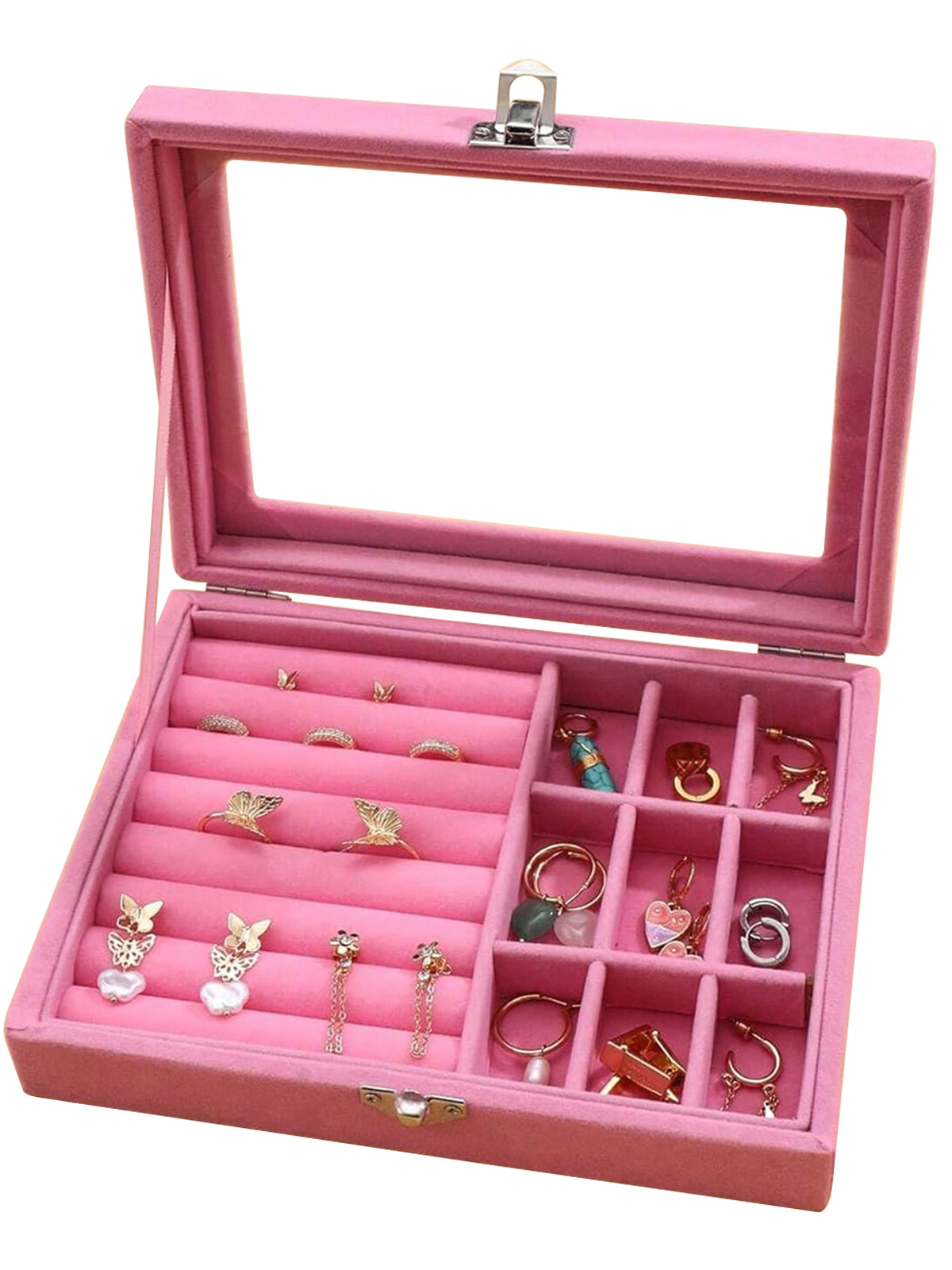Scintillare By Sukkhi Jewellery Box Jewellery Organiser Box Velvet Clear Lid Jewelry Organizer, Ring Earring Bracelets Jewelry Storage Case, Portable Jewelry Box for Girls Women JB107112