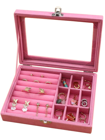 Scintillare By Sukkhi Jewellery Box Jewellery Organiser Box Velvet Clear Lid Jewelry Organizer, Ring Earring Bracelets Jewelry Storage Case, Portable Jewelry Box for Girls Women JB107112